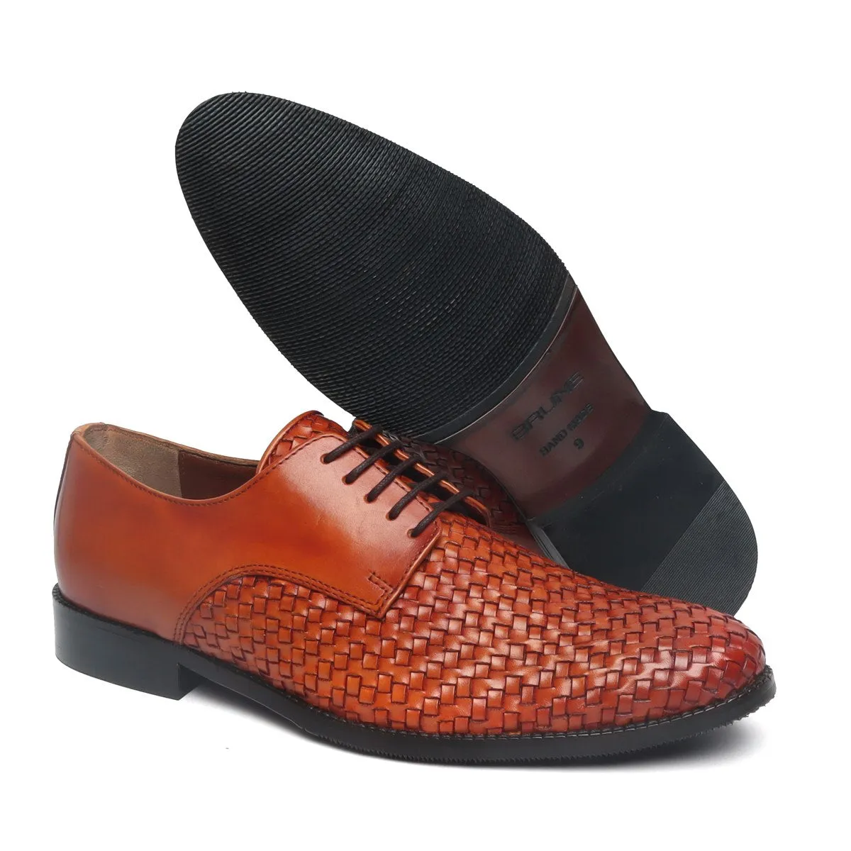 Tan Hand weaved front lace up formal shoe