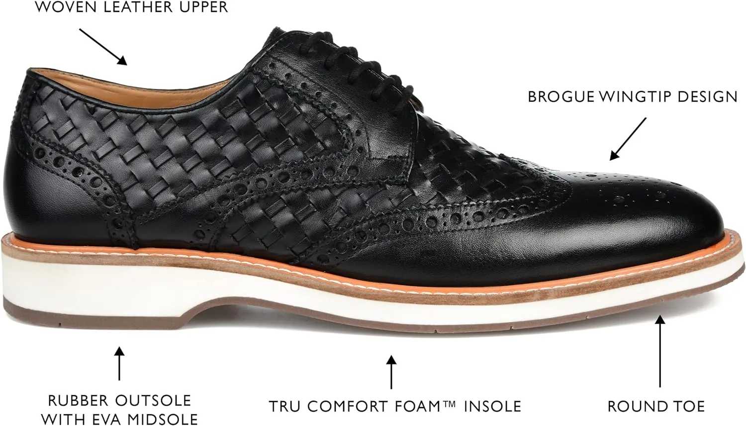 Thomas & Vine Men's Radcliff Lace-up Woven Wingtip Derby Shoes  Color Black Size 8.5M