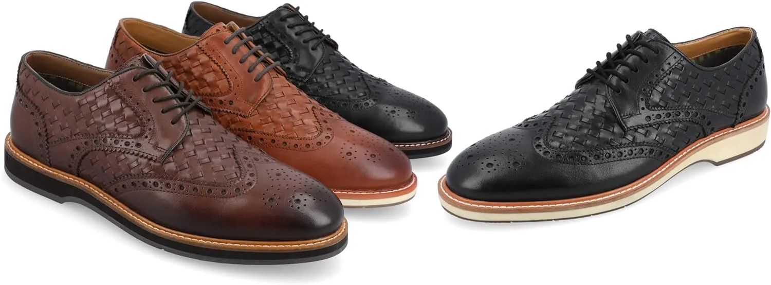 Thomas & Vine Men's Radcliff Lace-up Woven Wingtip Derby Shoes  Color Black Size 8.5M
