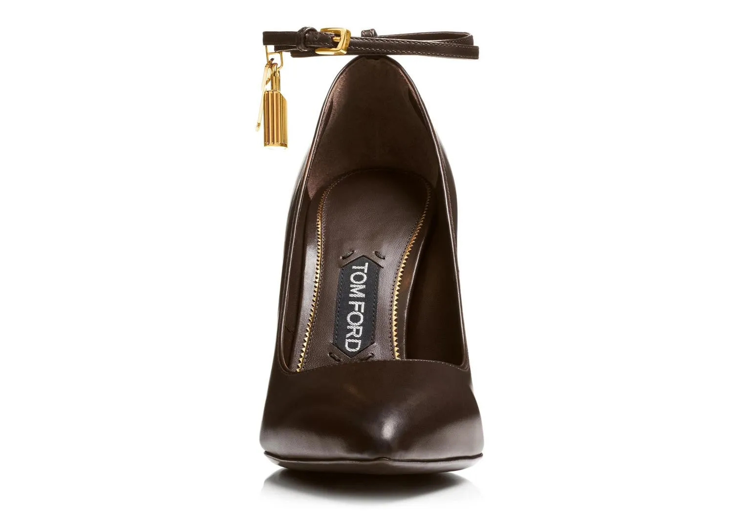Tom Ford Ankle Strap Brown Leather Pump w/ Lock