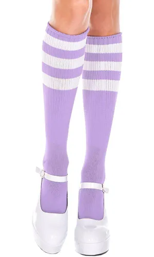 Triple Stripe [Light Purple/White] | KNEE HIGH SOCKS