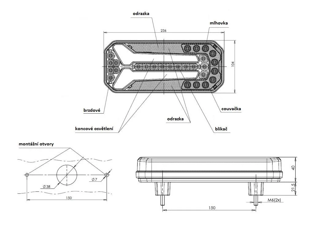 WAS W150DD Rear Combination Trailer Lamp with Dynamic Indicator   Fog & Reverse Light