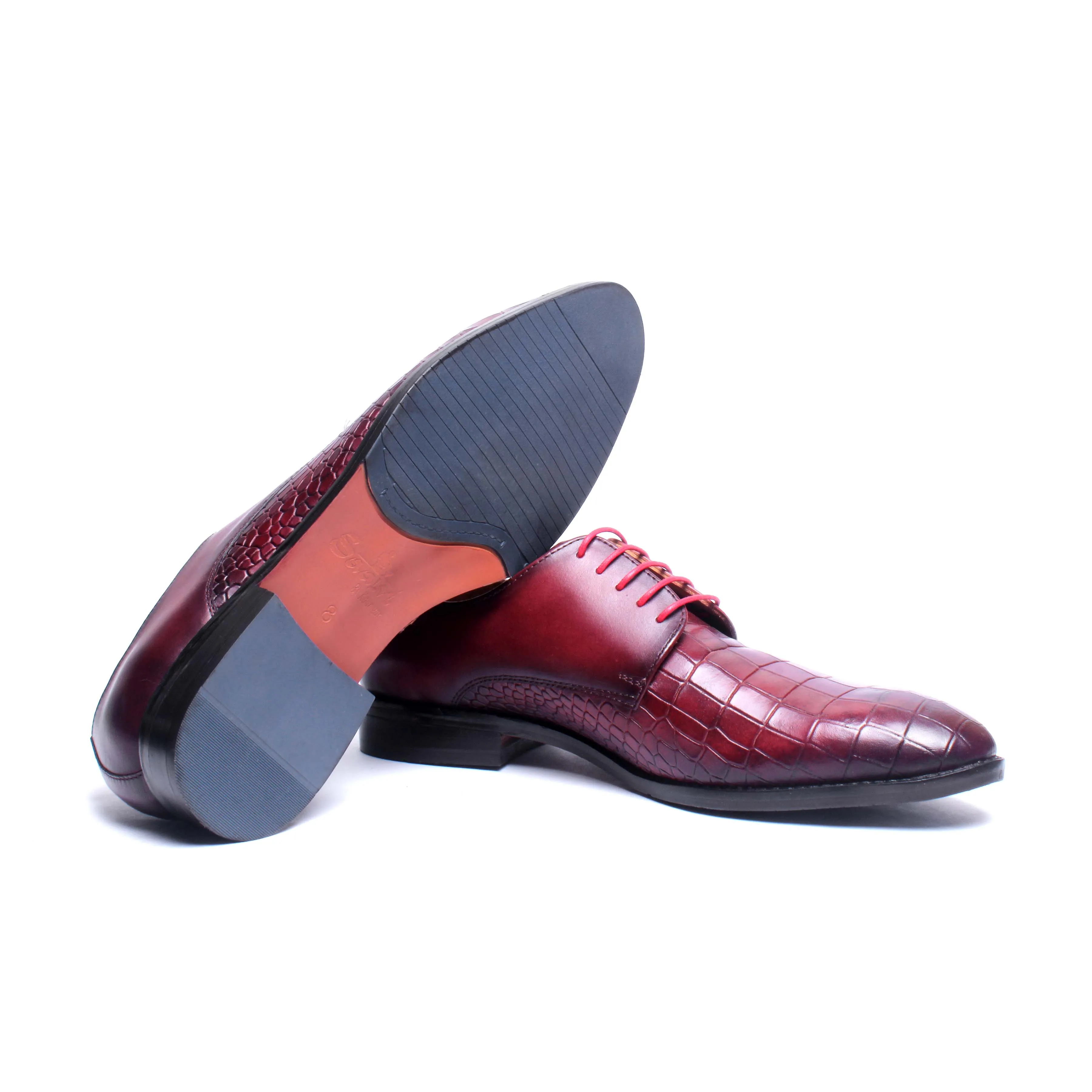 Wine Deep Cut Croco Derby