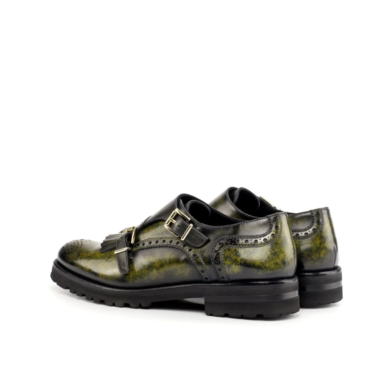 Women's Kiltie Monk Strap Shoes Patina Green 4482