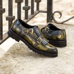 Women's Kiltie Monk Strap Shoes Patina Green 4482